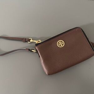 Tory Burch Brown Leather Corner Zip Wristlet